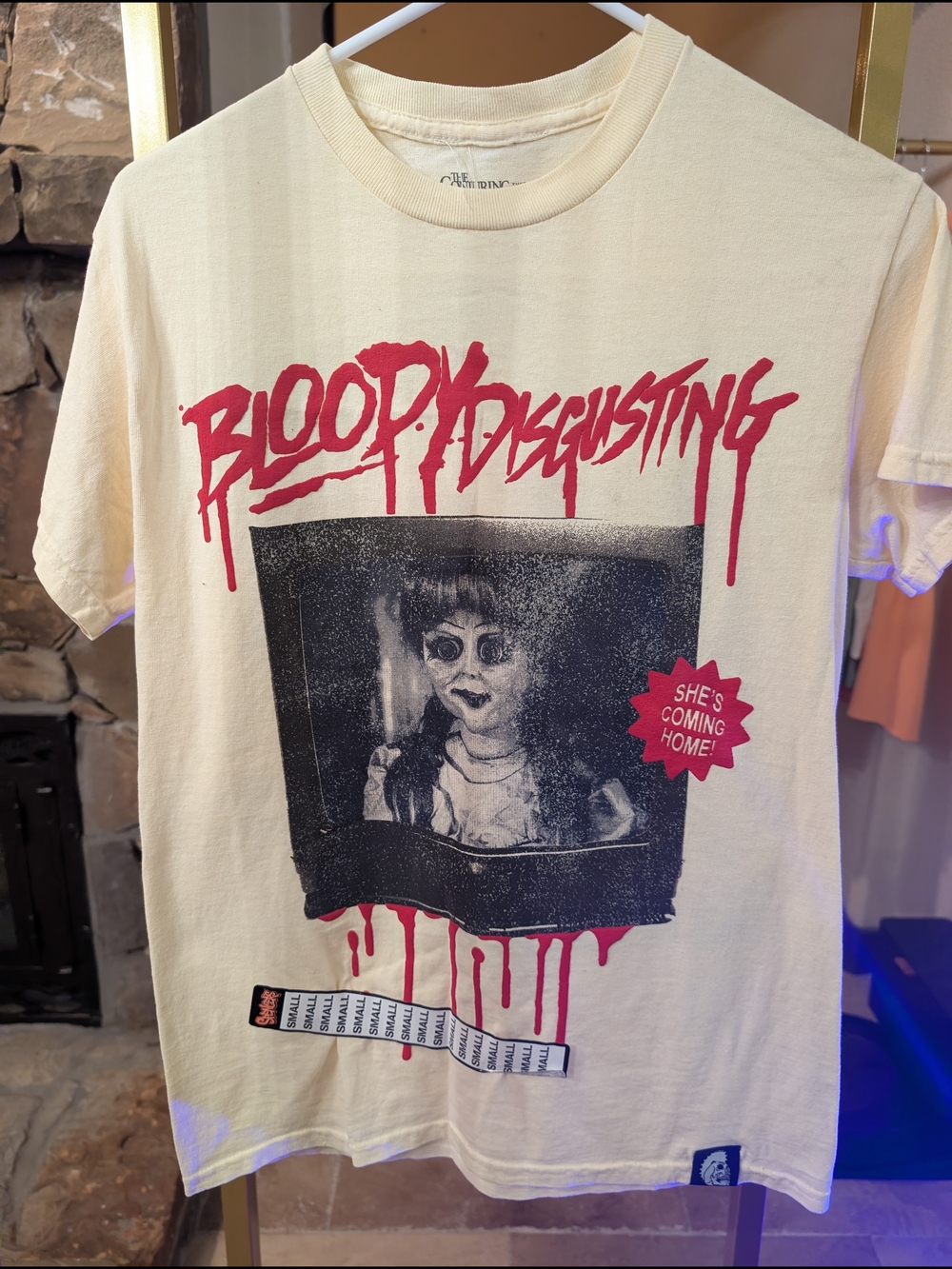 Bloody Disgusting Graphic Tee - Cream with Red & Black Print NWT Annabelle S